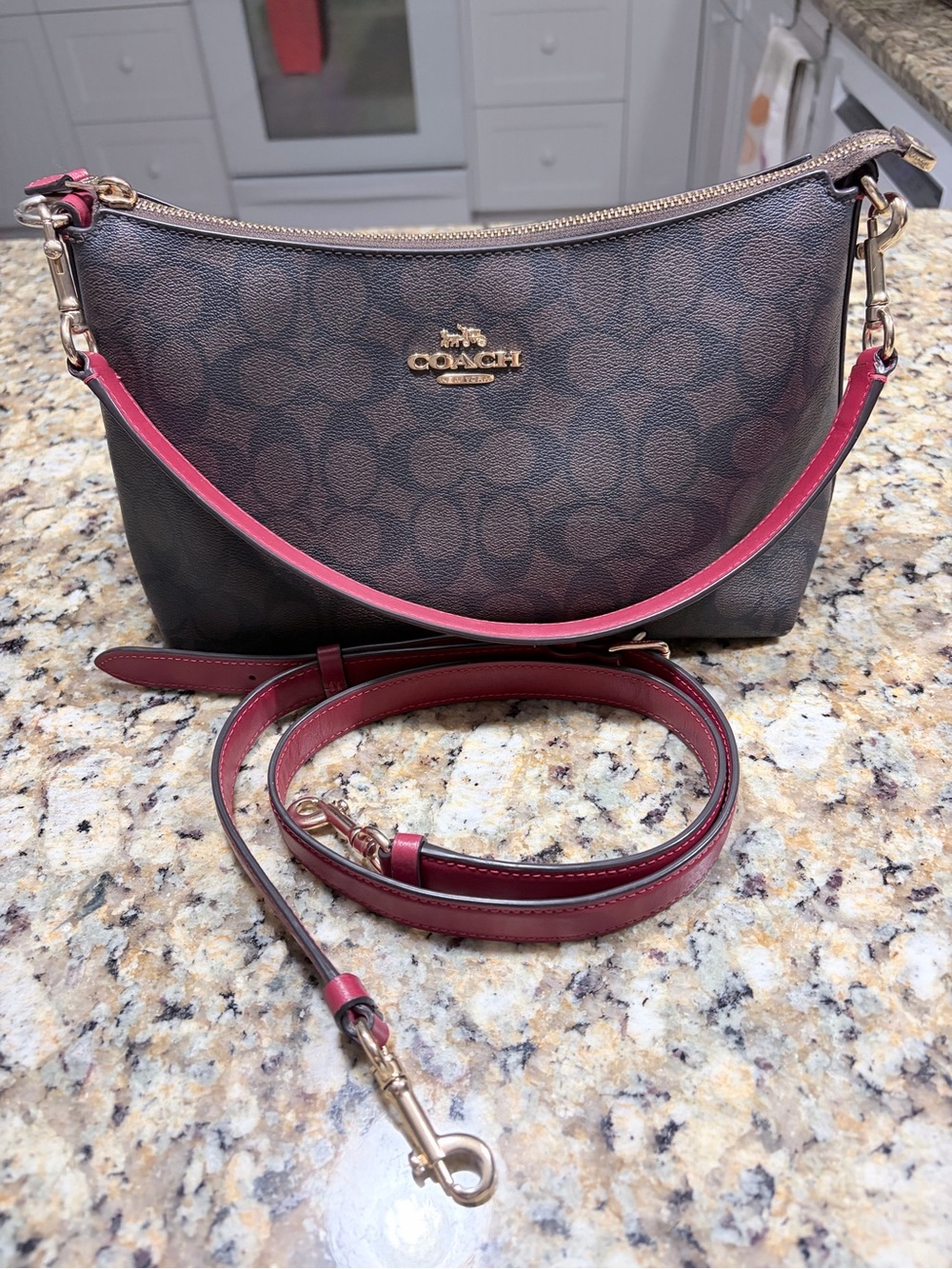 Coach Clara Shoulder Bag In Signature Canvas - Dark Brown/Red
